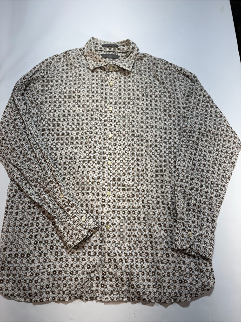 Daniel Cremieux Signature Linen Rayon Geometric Print Button Up Shirt XL